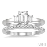 3/4 Ctw Diamond Wedding Set With 5/8 Ctw Octagonal & Baguette Engagement Ring and 1/8 Ctw Round Cut Diamond Wedding Band in 14K White Gold